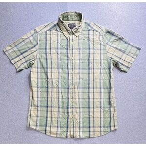 Woolrich Shirt Mens Large Green Plaid Short Sleeve Button Up Outdoor Casual